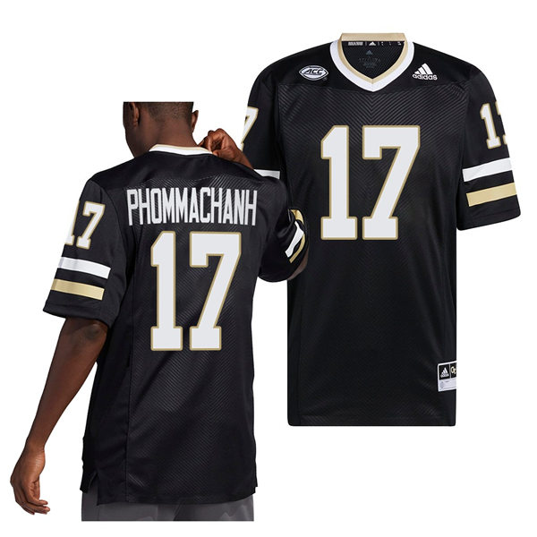 Mens Youth Georgia Tech Yellow Jackets #17 Taisun Phommachanh Adidas 2022 Alternate Black Football Jersey