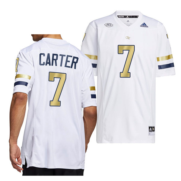 Mens Youth Georgia Tech Yellow Jackets #7 Malachi Carter Adidas White Gold College Football Game Jersey
