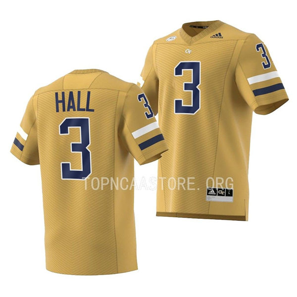 Mens Youth Georgia Tech Yellow Jackets #3 Hassan Hall College Football Game Jersey Gold
