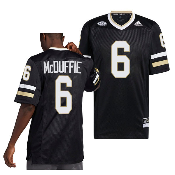 Mens Youth Georgia Tech Yellow Jackets #6 Dylan McDuffie Adidas 2022 Alternate Black Football Jersey