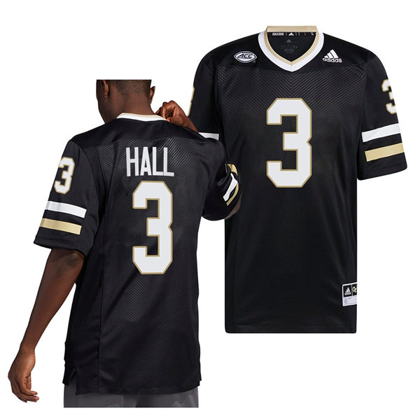 Mens Youth Georgia Tech Yellow Jackets #3 Hassan Hall Adidas 2022 Alternate Black Football Jersey