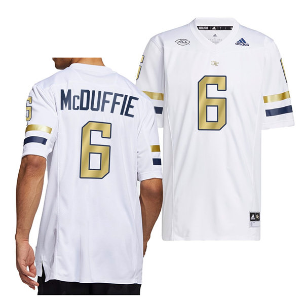 Mens Youth Georgia Tech Yellow Jackets #6 Dylan McDuffie Adidas White Gold College Football Game Jersey