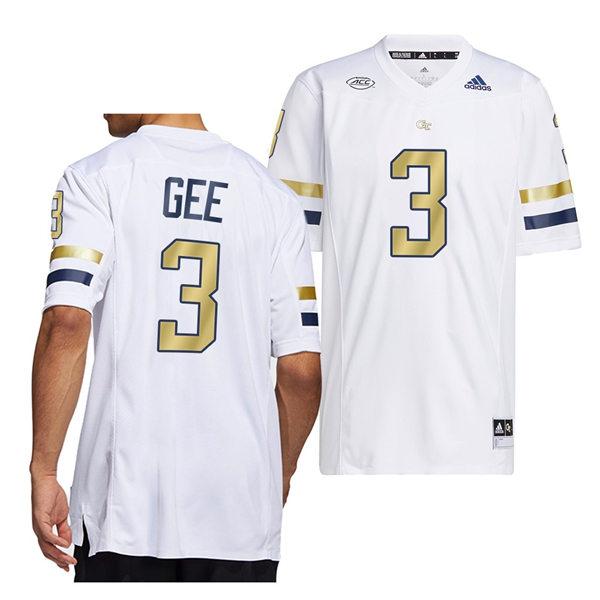 Mens Youth Georgia Tech Yellow Jackets #3 Khari Gee Adidas White Gold College Football Game Jersey