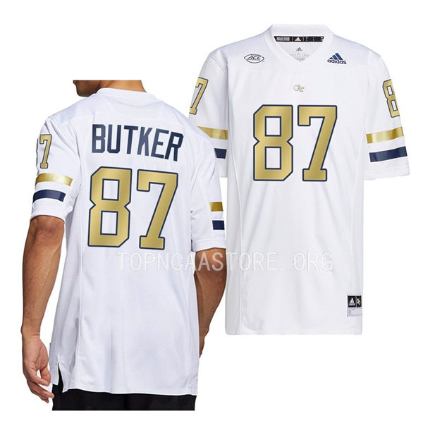 Mens Youth Georgia Tech Yellow Jackets #87 Harrison Butker Adidas White Gold College Football Game Jersey