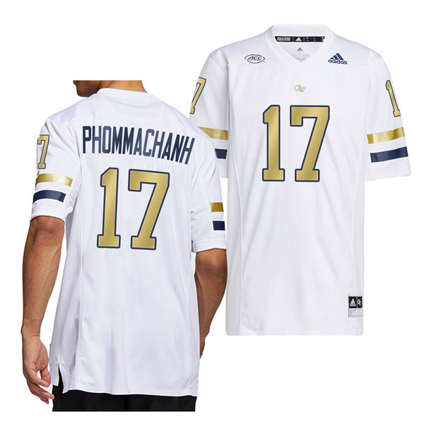 Mens Youth Georgia Tech Yellow Jackets #17 Taisun PhommachanhAdidas White Gold College Football Game Jersey