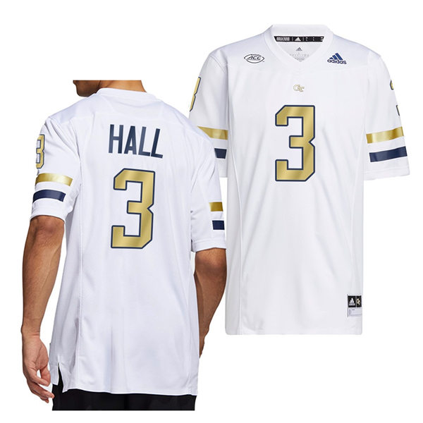 Mens Youth Georgia Tech Yellow Jackets #3 Hassan Hall Adidas White Gold College Football Game Jersey