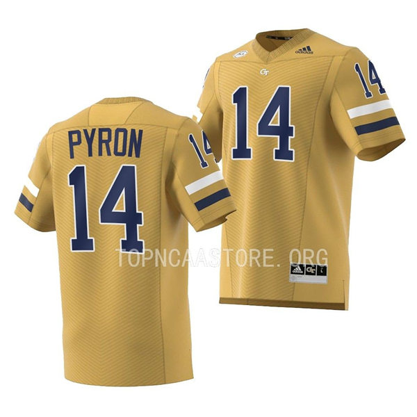 Mens Youth Georgia Tech Yellow Jackets #14 Zach Pyron College Football Game Jersey Gold