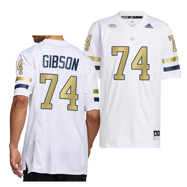 Mens Youth Georgia Tech Yellow Jackets #74 Tyler Gibson Adidas White Gold College Football Game Jersey