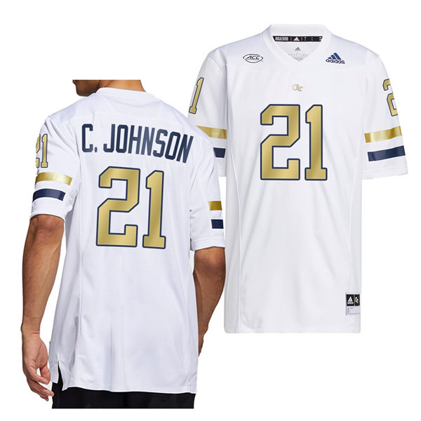 Mens Youth Georgia Tech Yellow Jackets #21 Calvin Johnson Adidas White Gold College Football Game Jersey