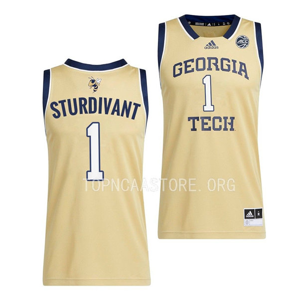 Mens Youth Georgia Tech Yellow Jackets#1 Kyle Sturdivant 2022-23 Gold Away Basketball Game Jersey