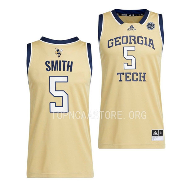 Mens Youth Georgia Tech Yellow Jackets #5 Deivon Smith 2022-23 Gold Away Basketball Game Jersey
