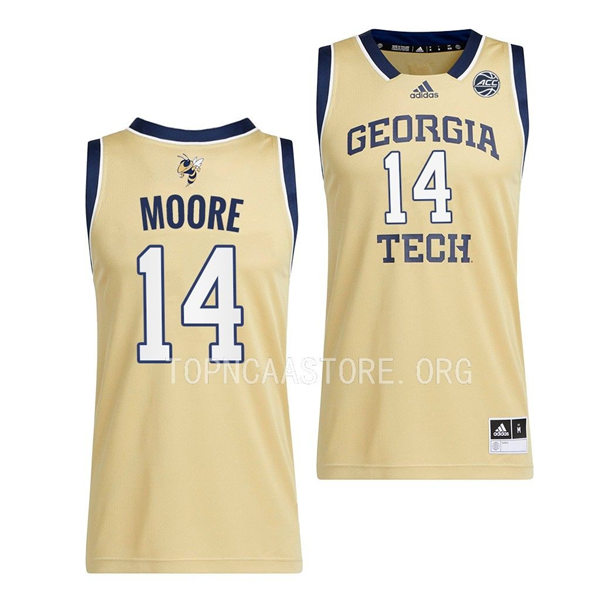 Mens Youth Georgia Tech Yellow Jackets#14 Jalon Moore 2022-23 Gold Away Basketball Game Jersey