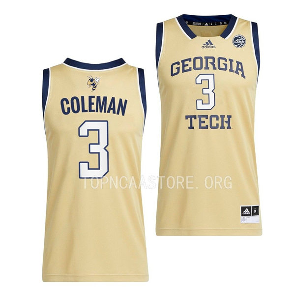 Mens Youth Georgia Tech Yellow Jackets #3 Dallan Coleman 2022-23 Gold Away Basketball Game Jersey