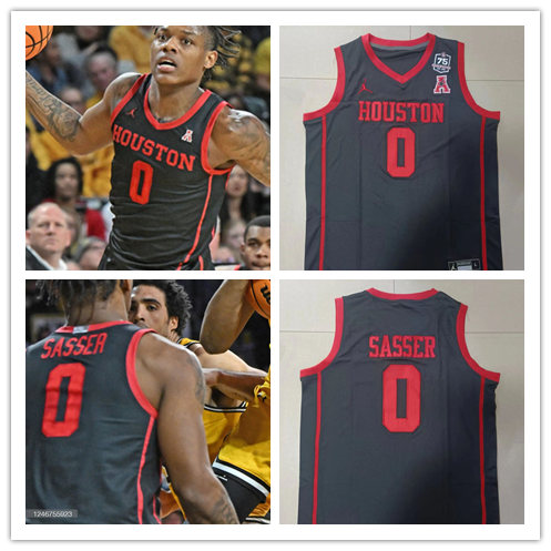 Mens Houston Cougars #0 Marcus Sasser 2022-23 Black Houston College Basketball Game Jersey