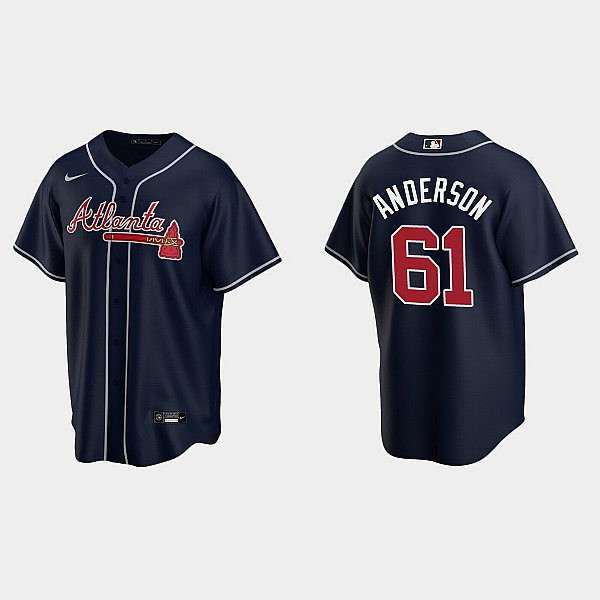 Mens Atlanta Braves #61 Nick Anderson Nike Navy Alternate Cool Base Jersey