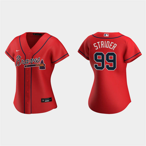 Womens Atlanta Braves #99 Spencer Strider Nike Red Alternate Cool Base Jersey