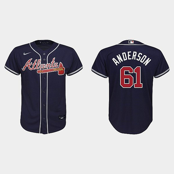 Youth Atlanta Braves #61 Nick Anderson Nike Navy Alternate Cool Base Jersey