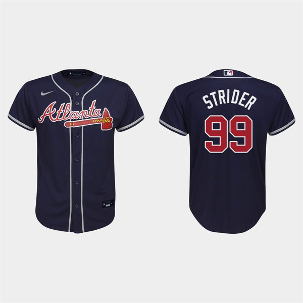 Youth Atlanta Braves #99 Spencer Strider Nike Navy Alternate Cool Base Jersey