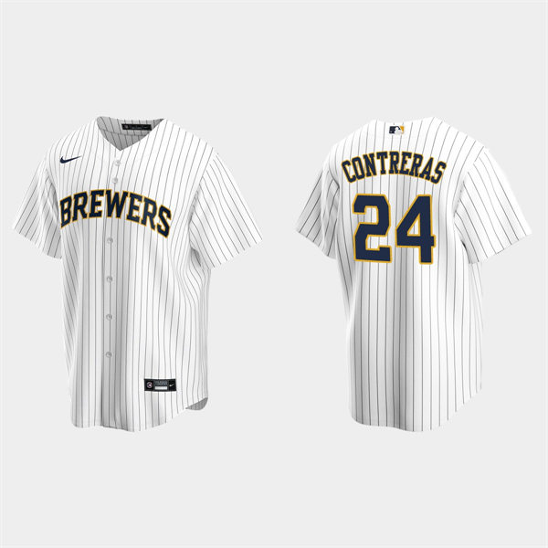 Youth Milwaukee Brewers #24 William Contreras Nike White Pinstripe Alternate Jersey