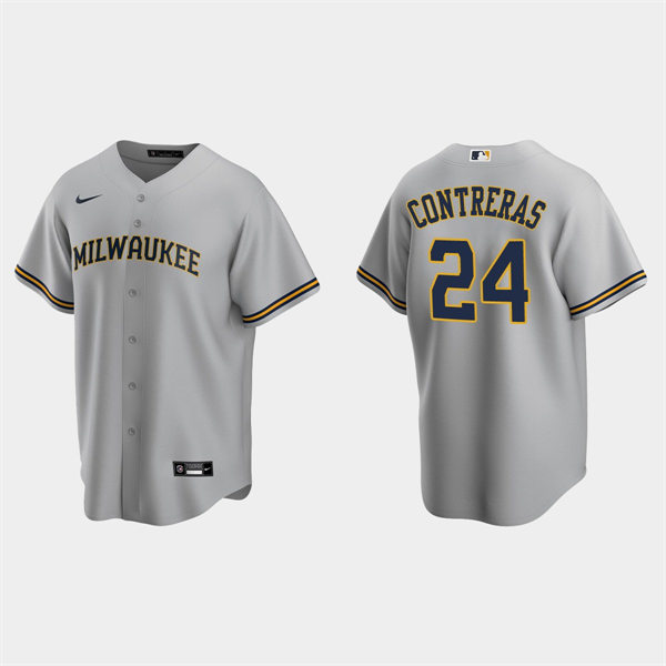 Youth Milwaukee Brewers #24 William Contreras Nike Gray Road Jersey