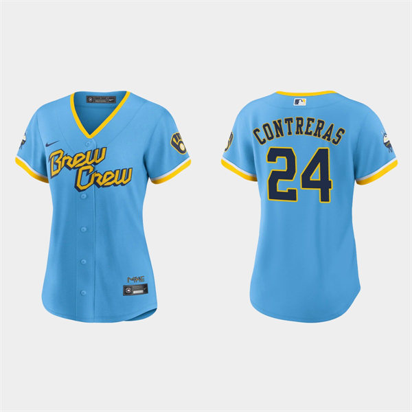 Women Milwaukee Brewers #24 William Contreras Powder Blue City Connect Replica Jersey