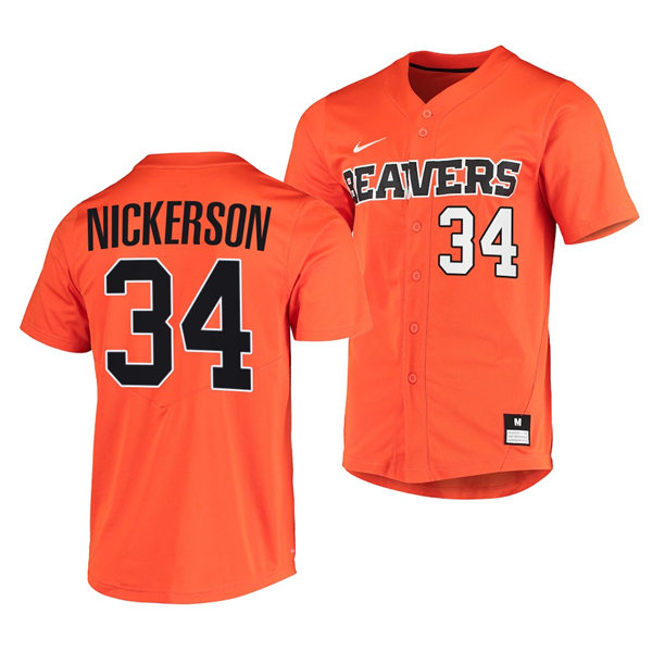 Mens Youth Oregon State Beavers #34 Jonah Nickerson Orange Baseball Game Jersey