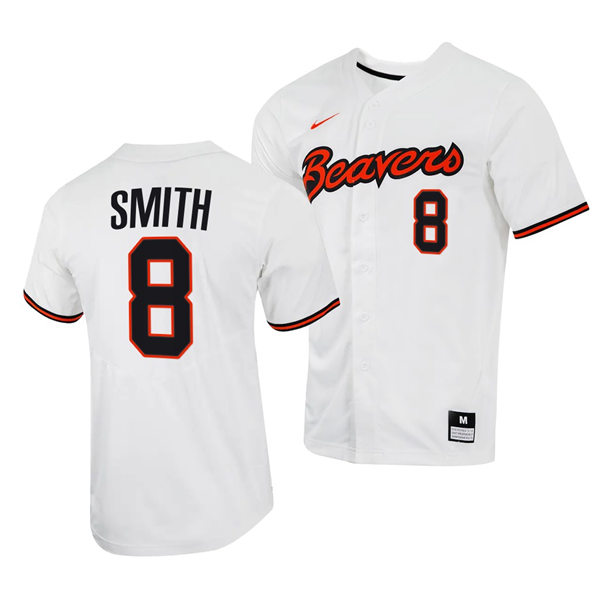 Mens Youth Oregon State Beavers #8 Tanner Smith White Baseball Game Jersey
