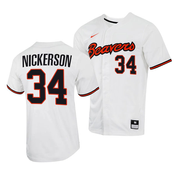 Mens Youth Oregon State Beavers #34 Jonah Nickerson White Baseball Game Jersey
