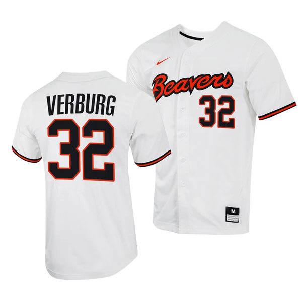 Mens Youth Oregon State Beavers #32 Mitchell Verburg White Baseball Game Jersey