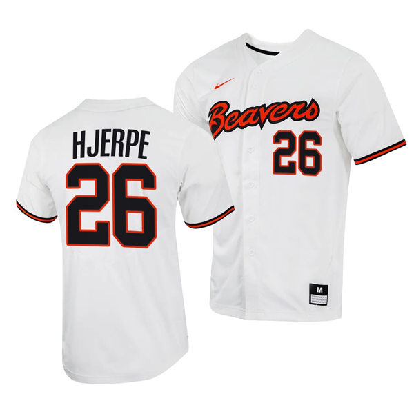 Mens Youth Oregon State Beavers #26 Cooper Hjerpe White Baseball Game Jersey