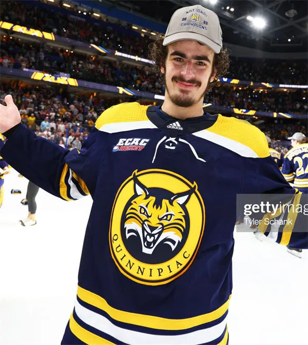Quinnipiac Bobcats Custom Adidas 2026 Navy Gold Hockey Game Jersey