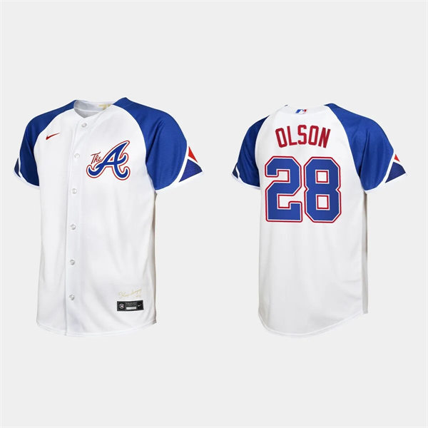 Youth Atlanta Braves #28 Matt Olson White 2023 City Connect Jersey