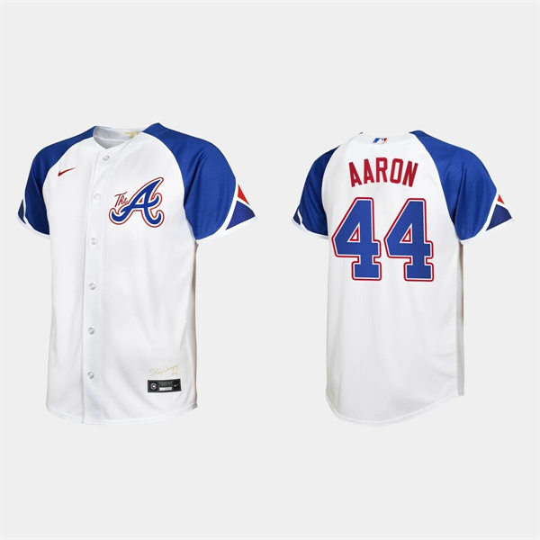 Youth Atlanta Braves #44 Hank Aaron White 2023 City Connect Jersey