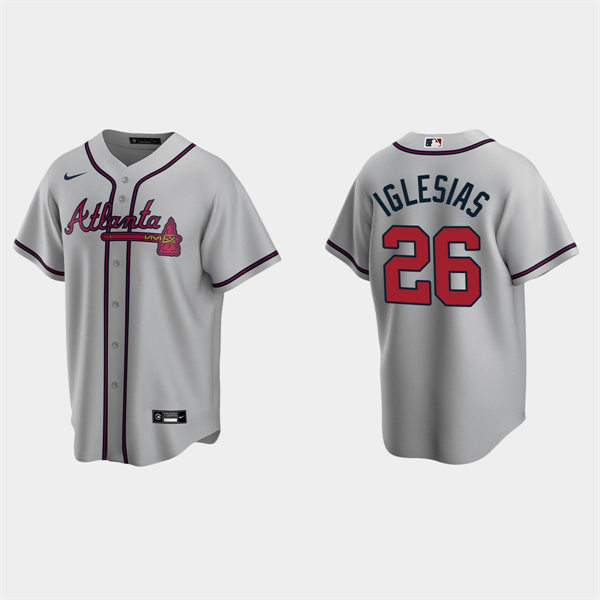 Mens Atlanta Braves #26 Raisel Iglesias Nike Grey Away Cool Base Jersey