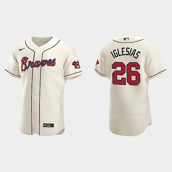 Mens Atlanta Braves #26 Raisel Iglesias Nike Cream Alternate Flex Base Jersey