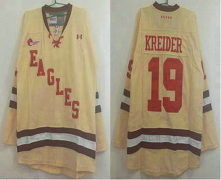 Mens Boston College Eagles #19 Chris Kreider Under Armour 2011-12 Gold Eagles Hockey Jersey