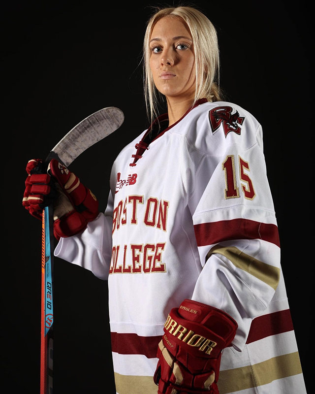 Womens Boston College Eagles Custom New Balance 2022-23 White Hockey Game Jersey