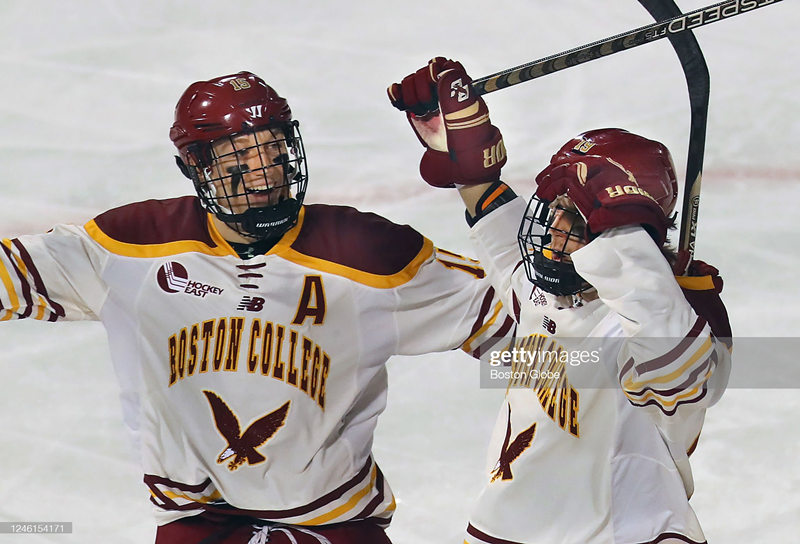 Men's Youth Boston College Eagles Custom New Balance White Maroon with Logo Hockey Game Jersey