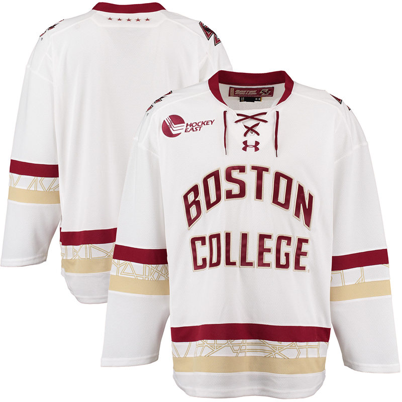 Men's Youth Boston College Eagles Custom Under Armour 2020-21 White Hockey Jersey