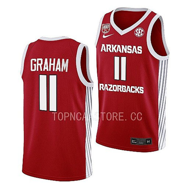 Mens Youth Arkansas Razorbacks #11 Jalen Graham Cardinal Basketball 100TH Season Anniversary Jersey