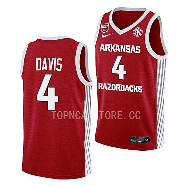 Mens Youth Arkansas Razorbacks #4 Davonte Davis Cardinal Basketball 100TH Season Anniversary Jersey