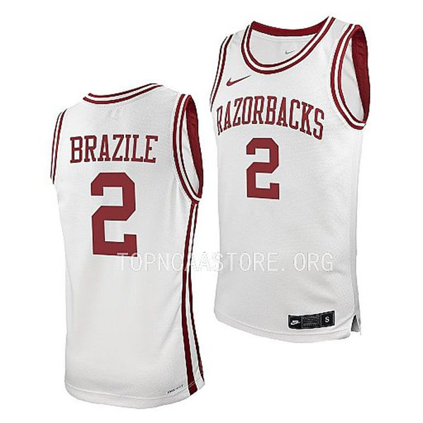 Mens Youth Arkansas Razorbacks #2 Trevon Brazile White College Basketball Retro Edition Jersey