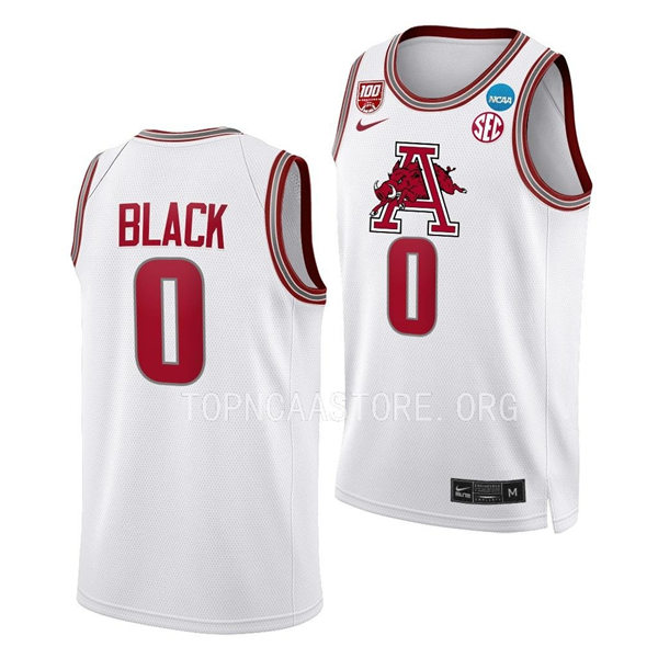 Mens Youth Arkansas Razorbacks #0 Anthony Black White 2023 NCAA March Madness Basketball Jersey