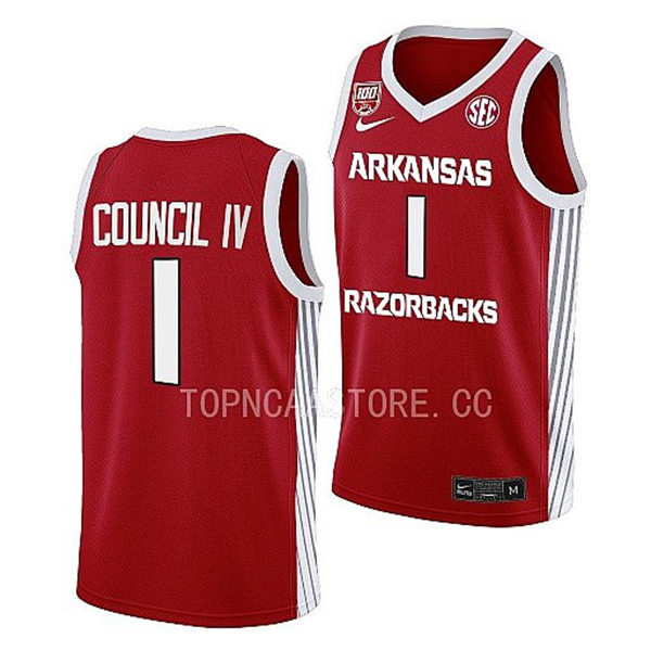 Mens Youth Arkansas Razorbacks #1 Ricky Council IV Cardinal Basketball 100TH Season Anniversary Jersey