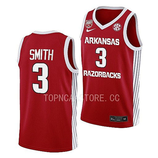 Mens Youth Arkansas Razorbacks #3 Nick Smith Jr. Cardinal Basketball 100TH Season Anniversary Jersey