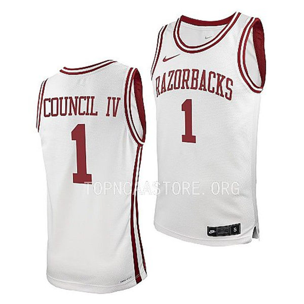 Mens Youth Arkansas Razorbacks #1 Ricky Council IV White College Basketball Retro Edition Jersey