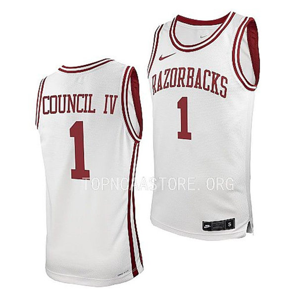 Mens Youth Arkansas Razorbacks #1 Ricky Council IV White College Basketball Retro Edition Jersey