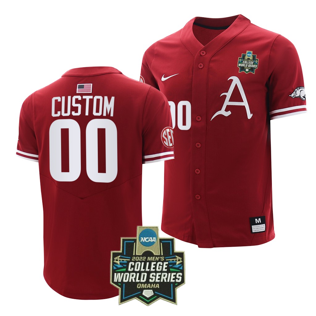 Mens Youth Arkansas Razorbacks Custom 2023 Cardinal Full Button Baseball Limited Jersey