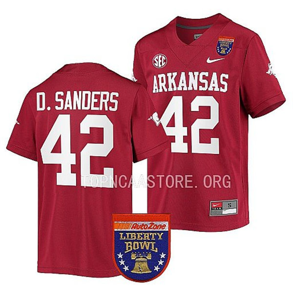 Mens Youth Arkansas Razorbacks #42 Drew Sanders Nike Cardinal College Football 2022 Liberty Bowl Jersey