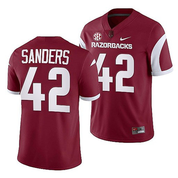 Mens Youth Arkansas Razorbacks #42 Drew Sanders Nike Cardinal Razorbacks Football Jersey